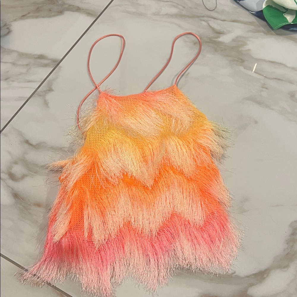 Bershka Multicolor Feather Crop Top